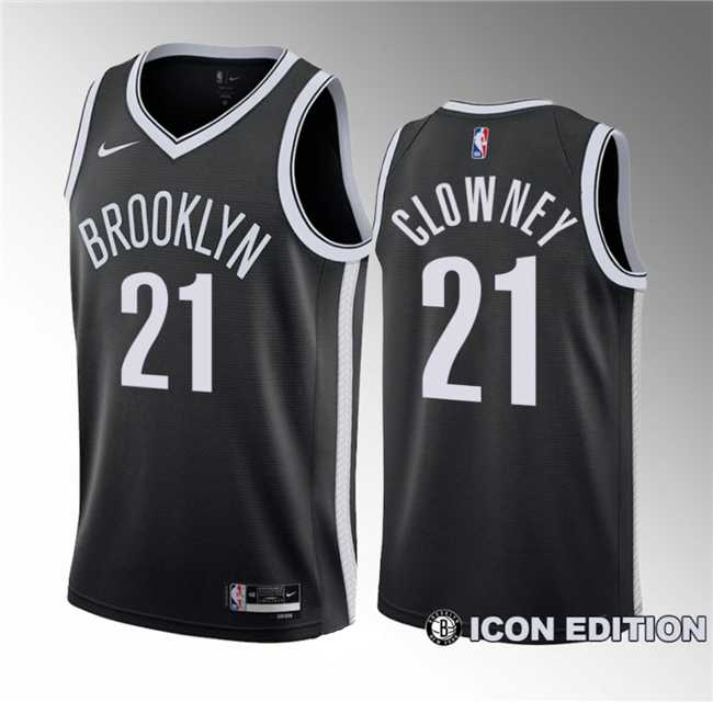 Men%27s Brooklyn Nets #21 Noah Clowney Black 2023 Draft Icon Edition Stitched Basketball Jersey